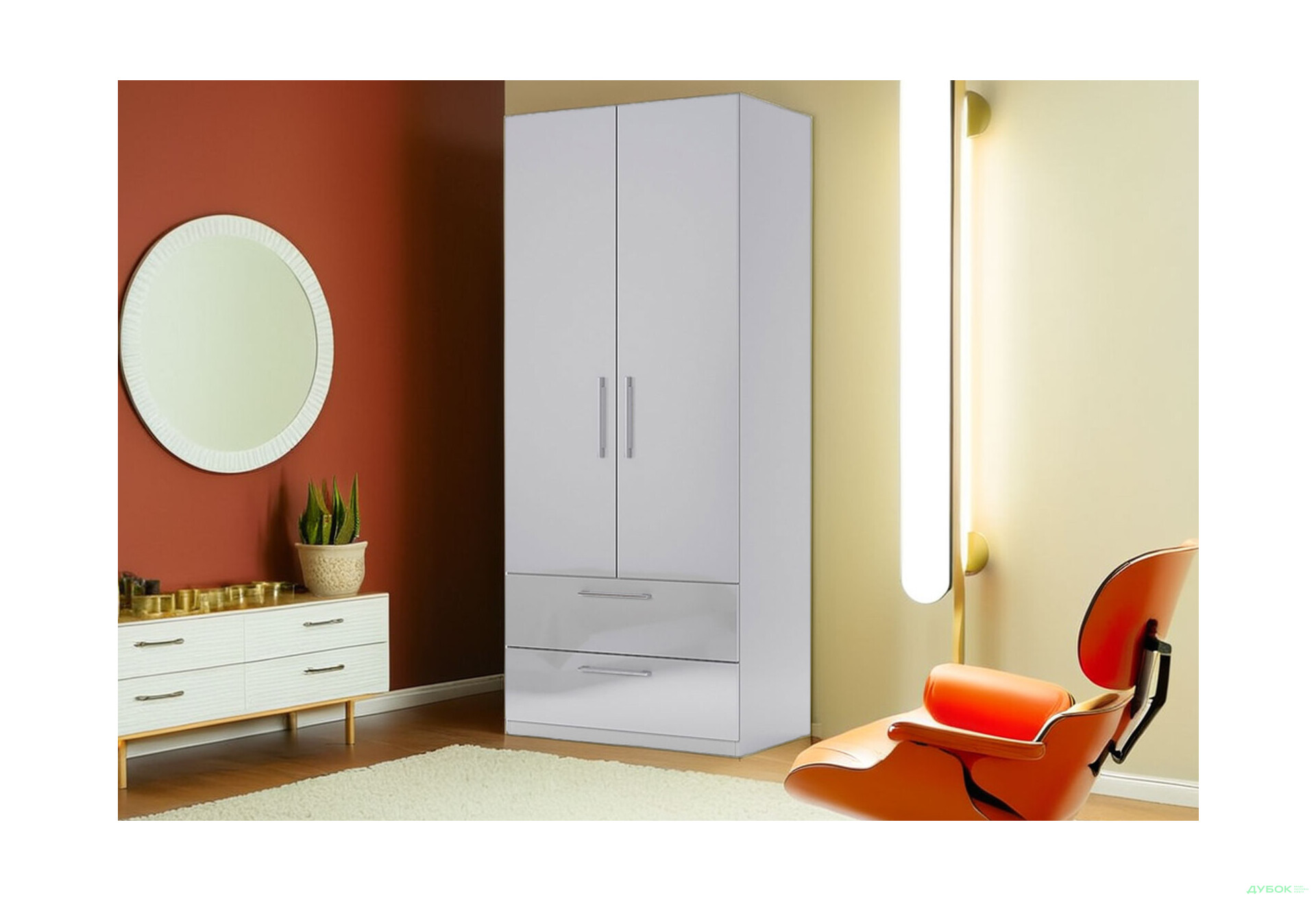 Шкаф МироМарк Меги / Megy 2-дверный с 2 ящиками 90 см глянец серый шиншилла, серия Н - Изображение 2 Изображение 2 - Шкаф МироМарк Меги / Megy 2-дверный с 2 ящиками 90 см глянец серый шиншилла, серия Н