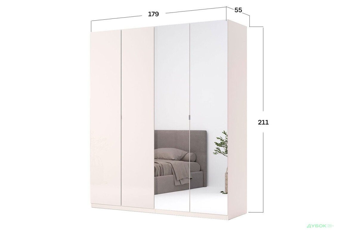 Зображення 3 - Шафа MiroMark Лілі / Lily 4-дверна із дзеркалом 179 см, глянець кашемір, серія Н