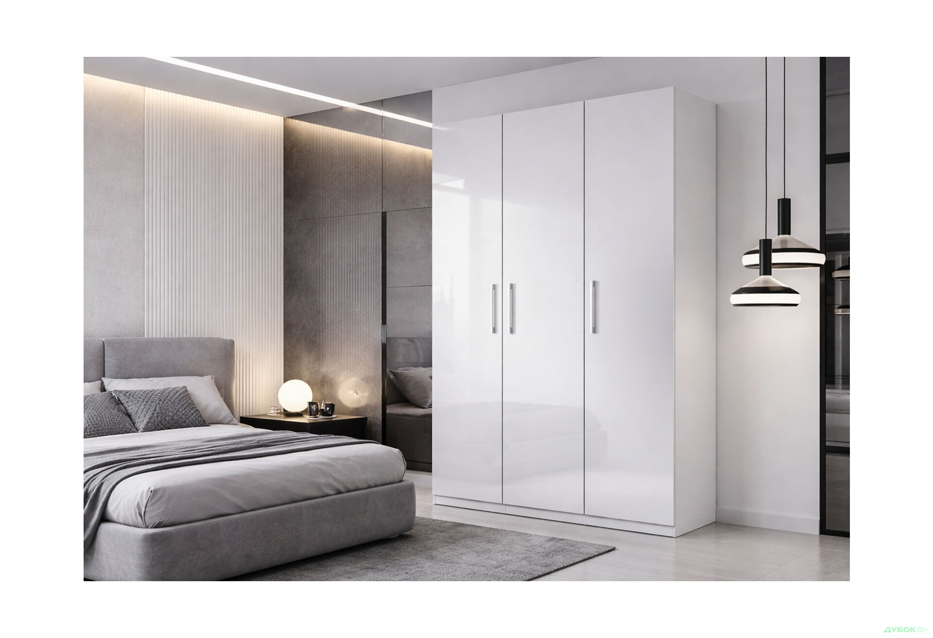 Зображення 2 - Шафа MiroMark Мегі / Megy 3-дверна 134 см глянець сірий шиншила, серія Н