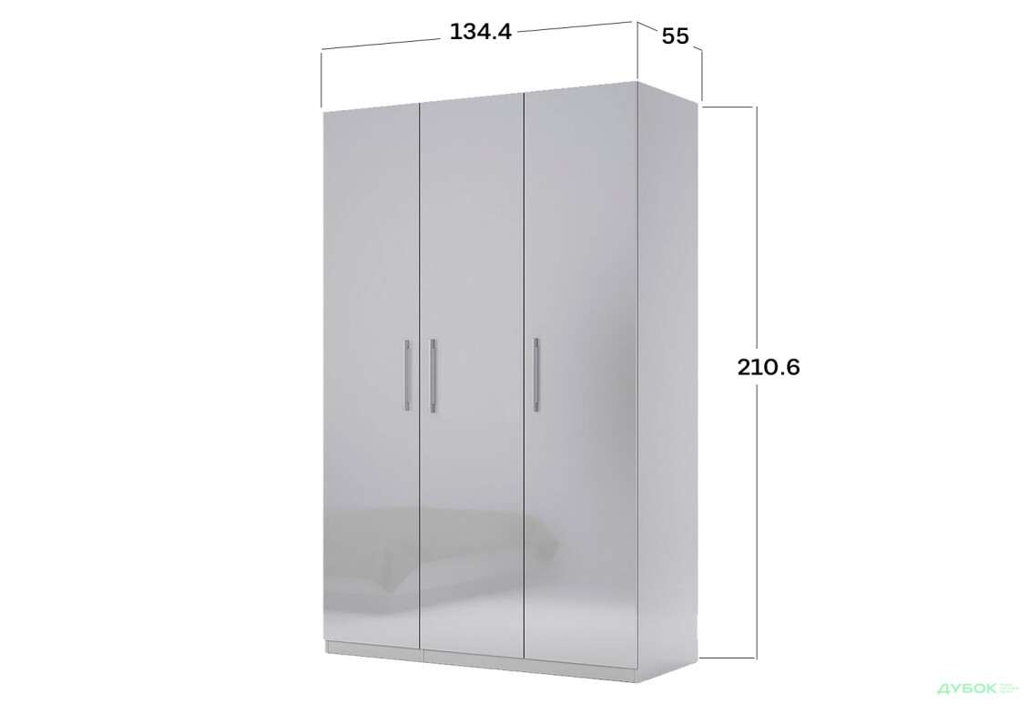 Шафа MiroMark Мегі / Megy 3-дверна 134 см глянець сірий шиншила, серія Н - Зображення 5 Зображення 5 - Шафа MiroMark Мегі / Megy 3-дверна 134 см глянець сірий шиншила, серія Н