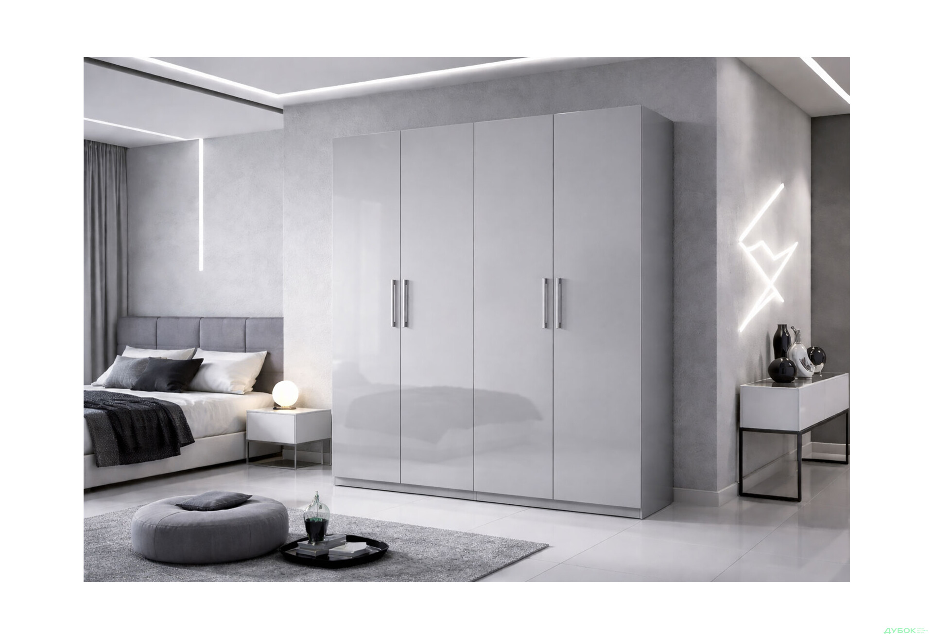 Изображение 2 - Шкаф МироМарк Меги / Megy 4-дверный 179 см, глянец серый шиншилла, серия Н