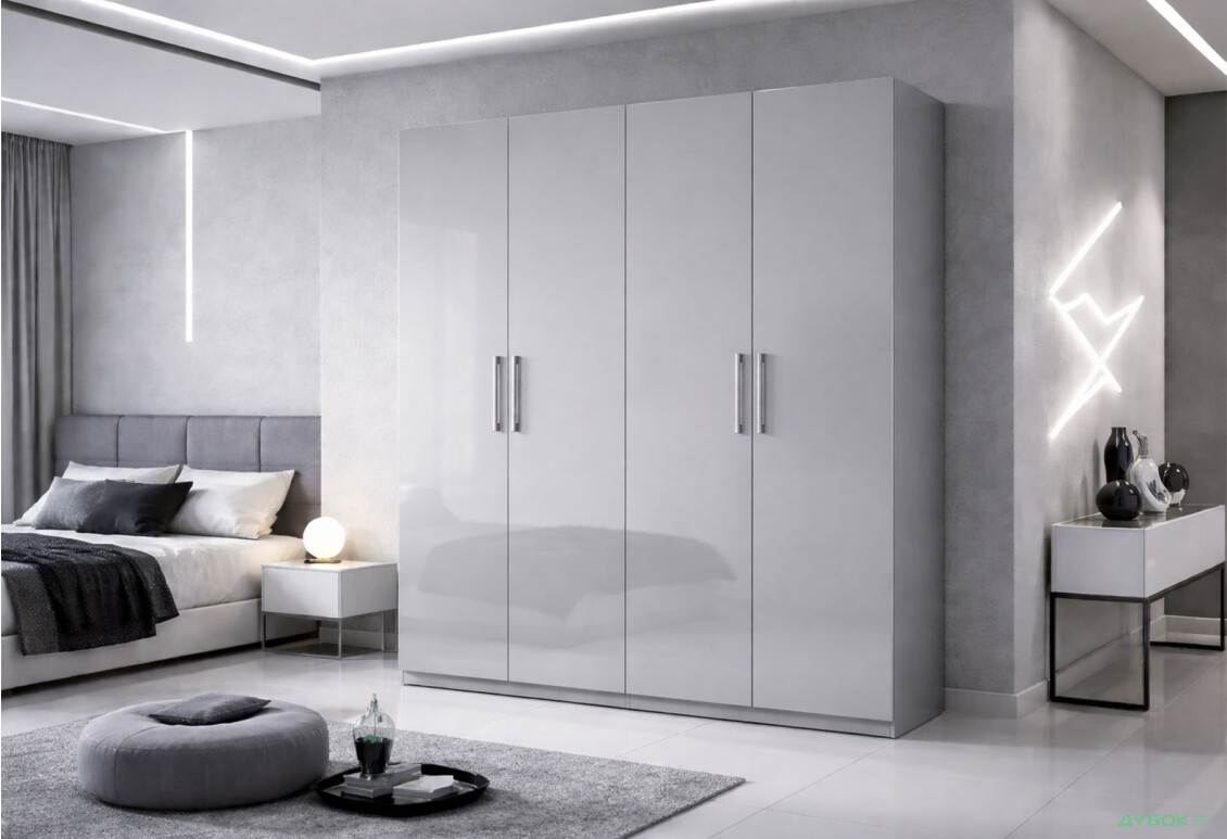 Изображение 2 - Шкаф МироМарк Меги / Megy 4-дверный 179 см, глянец серый шиншилла, серия Н