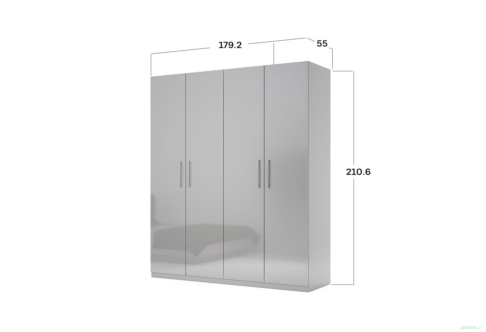 Шафа MiroMark Мегі / Megy 4-дверна 179 см, глянець сірий шиншила, серія Н - Зображення 5 Зображення 5 - Шафа MiroMark Мегі / Megy 4-дверна 179 см, глянець сірий шиншила, серія Н