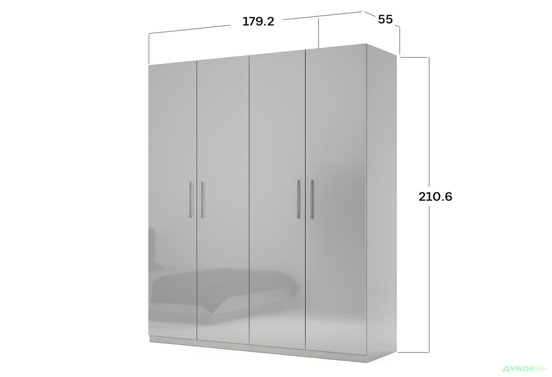 Шафа MiroMark Мегі / Megy 4-дверна 179 см, глянець сірий шиншила, серія Н - Зображення 5 Зображення 5 - Шафа MiroMark Мегі / Megy 4-дверна 179 см, глянець сірий шиншила, серія Н