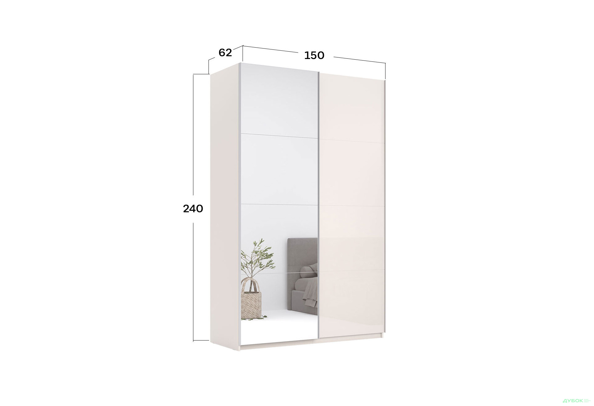 Шкаф-купе MiroMark Лили / Lily с зеркалом 2-дверный 150х240 см, глянец кашемир, серия Н - Изображение 13 Изображение 13 - Шкаф-купе MiroMark Лили / Lily с зеркалом 2-дверный 150х240 см, глянец кашемир, серия Н