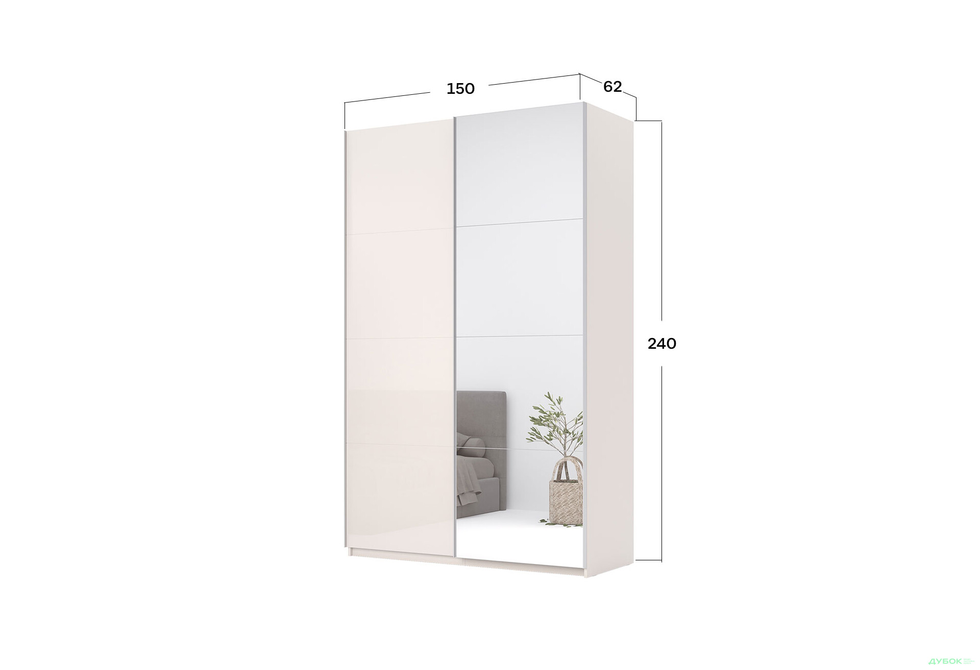 Изображение 3 - Шкаф-купе MiroMark Лили / Lily с зеркалом 2-дверный 150х240 см, глянец кашемир, серия Н