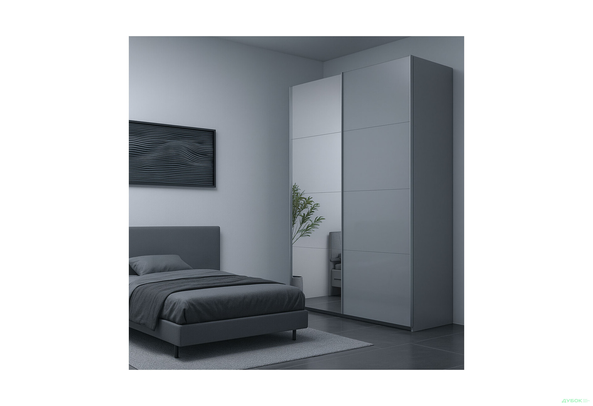 Зображення 2 - Шафа-купе MiroMark Мегі / Megy 2-дверна 150х240 см глянець сірий шиншила / дзеркало