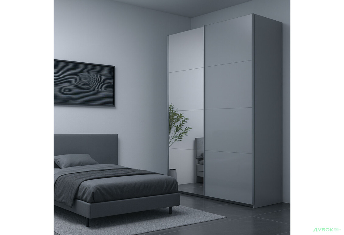 Зображення 2 - Шафа-купе MiroMark Мегі / Megy 2-дверна 150х240 см глянець сірий шиншила / дзеркало