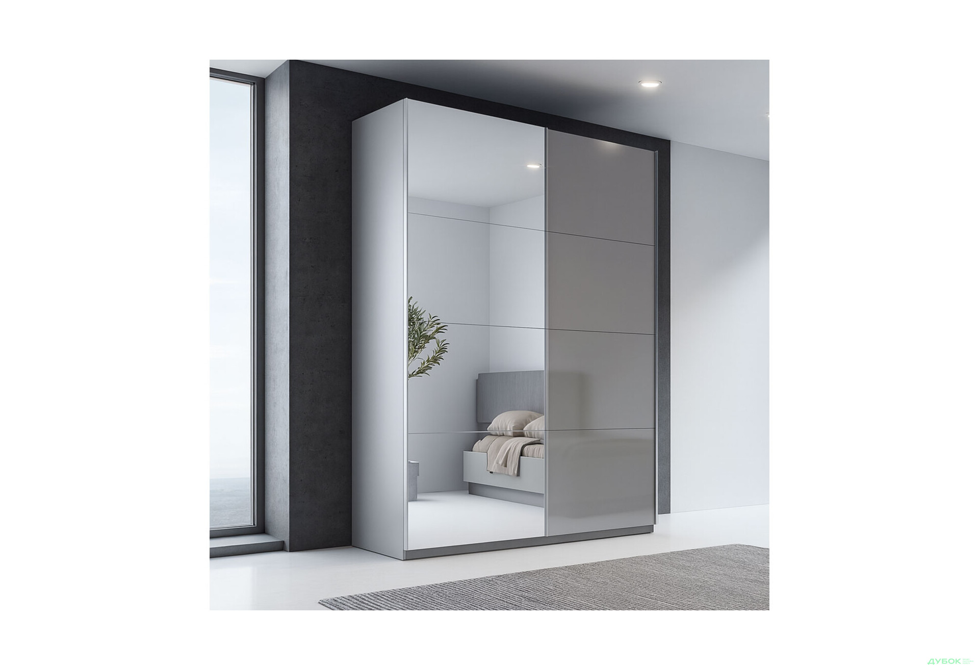 Зображення 2 - Шафа-купе MiroMark Мегі / Megy 2-дверна 200х240 см глянець сірий шиншила / дзеркало