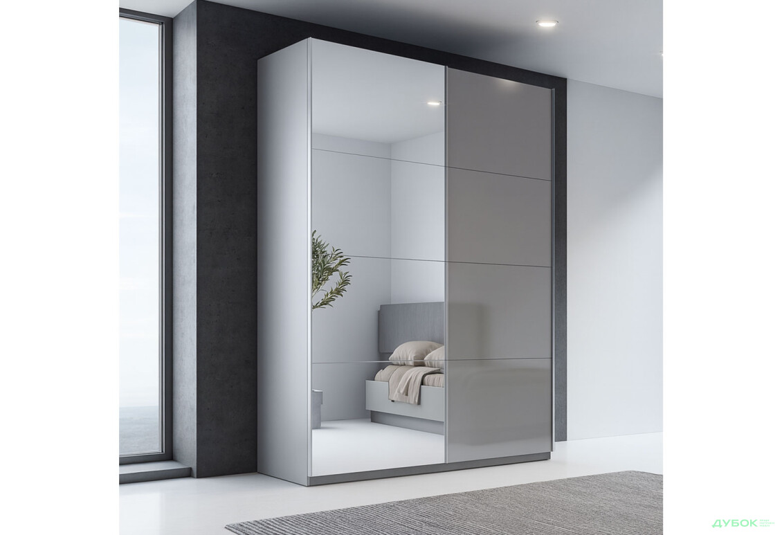 Зображення 2 - Шафа-купе MiroMark Мегі / Megy 2-дверна 200х240 см глянець сірий шиншила / дзеркало
