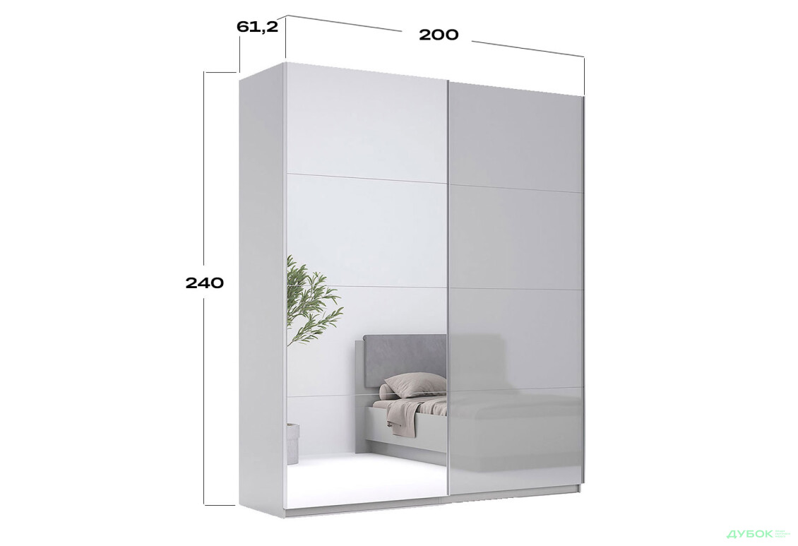 Шафа-купе MiroMark Мегі / Megy 2-дверна 200х240 см глянець сірий шиншила / дзеркало - Зображення 3 Зображення 3 - Шафа-купе MiroMark Мегі / Megy 2-дверна 200х240 см глянець сірий шиншила / дзеркало