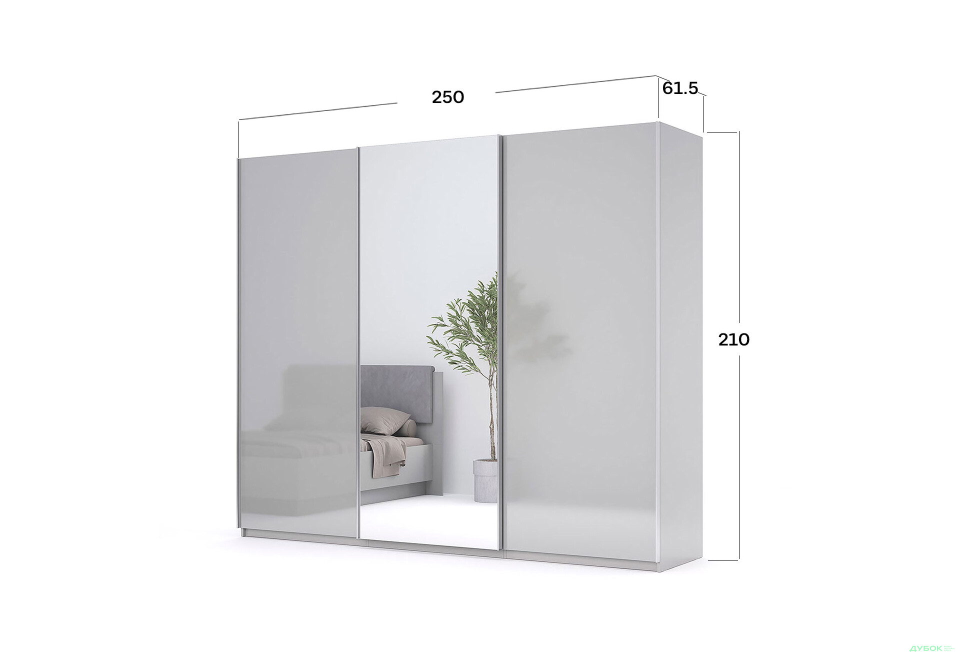 Зображення 4 - Шафа-купе MiroMark Мегі / Megy 3-дверна 250х210 см глянець сірий шиншила / дзеркало