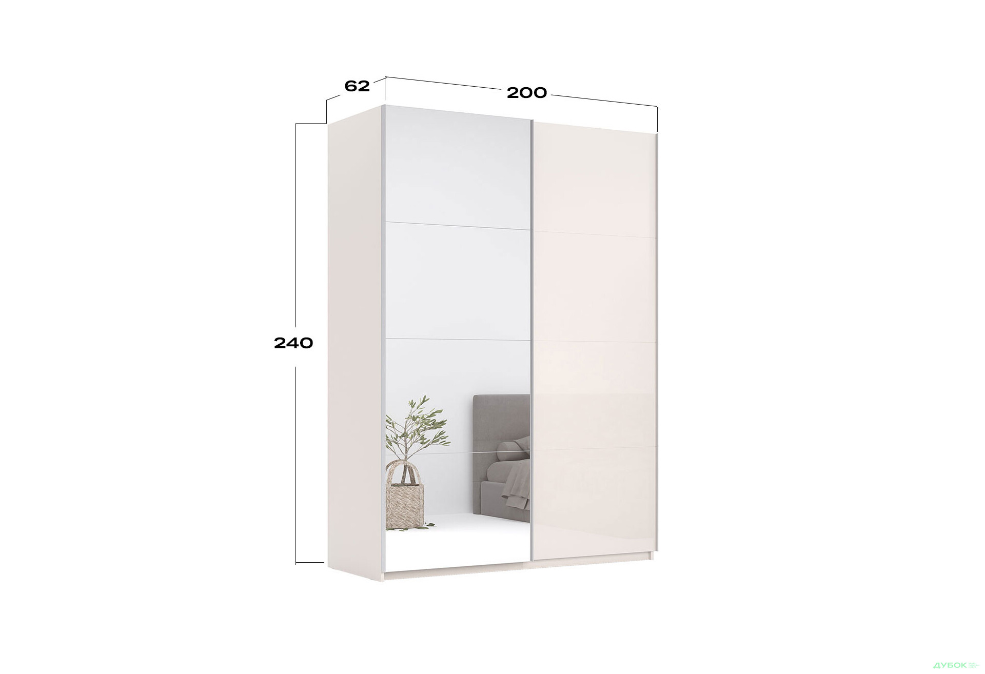 Изображение 3 - Шкаф-купе MiroMark Лили / Lily с зеркалом 2-дверный 200х240 см, глянец кашемир, серия Н