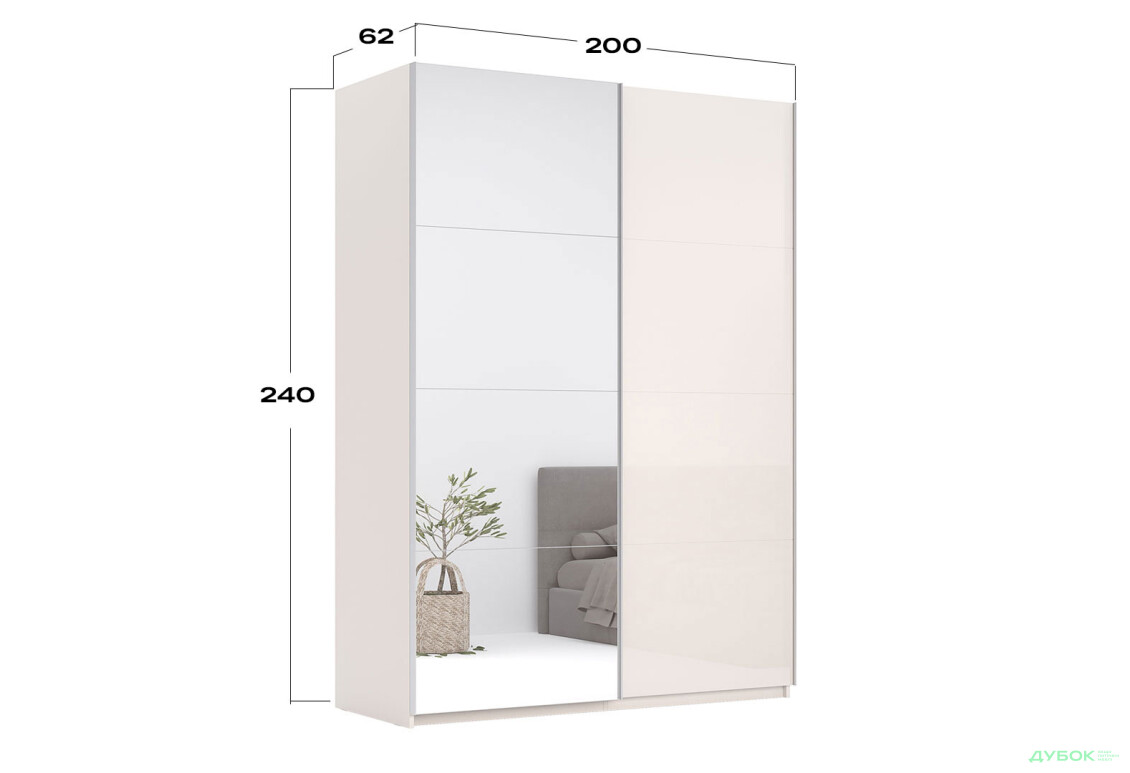 Изображение 3 - Шкаф-купе MiroMark Лили / Lily с зеркалом 2-дверный 200х240 см, глянец кашемир, серия Н
