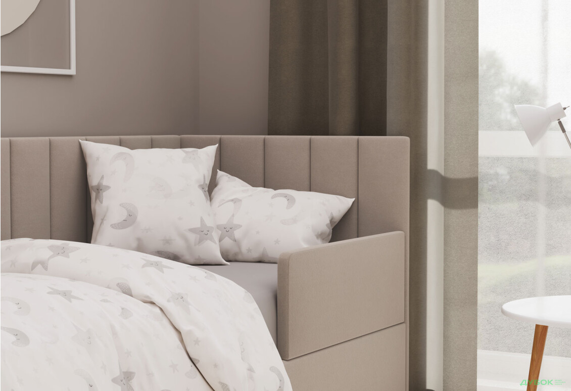 Ліжко-подіум Vika Перлина 90х200 підйомне з каркасним матрацом та бортиком, збірка права, бежеве (Zenit 26) - Зображення 3 Зображення 3 - Ліжко-подіум Vika Перлина 90х200 підйомне з каркасним матрацом та бортиком, збірка права, бежеве (Zenit 26)