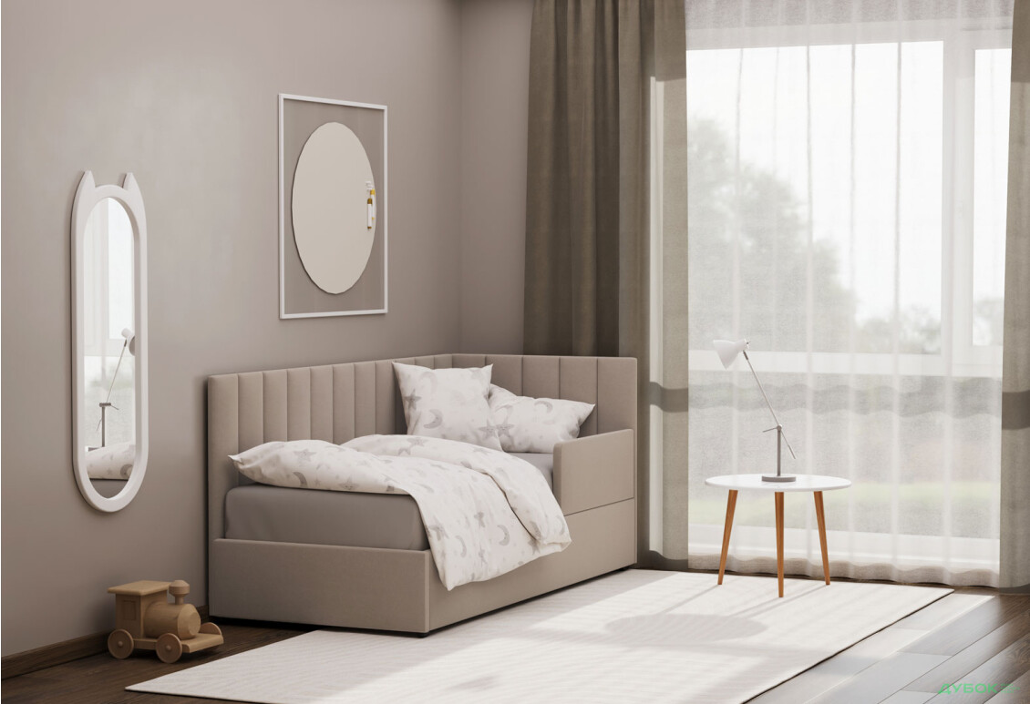 Ліжко-подіум Vika Перлина 90х200 підйомне з каркасним матрацом та бортиком, збірка права, бежеве (Zenit 26) - Зображення 2 Зображення 2 - Ліжко-подіум Vika Перлина 90х200 підйомне з каркасним матрацом та бортиком, збірка права, бежеве (Zenit 26)