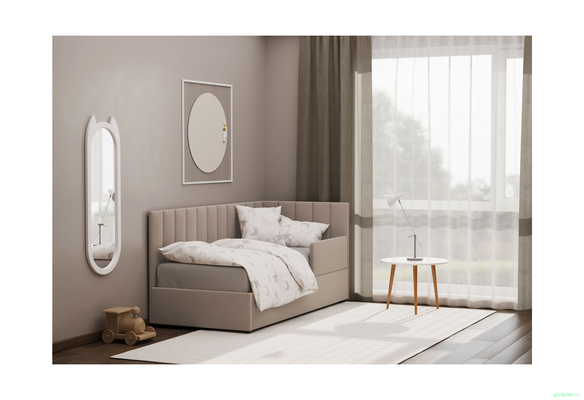 Ліжко-подіум Vika Перлина New 90х200 см підйомне з бортиком, без матрацу, збірка права, бежеве (Zenit 26) - Зображення 2 Зображення 2 - Ліжко-подіум Vika Перлина New 90х200 см підйомне з бортиком, без матрацу, збірка права, бежеве (Zenit 26)