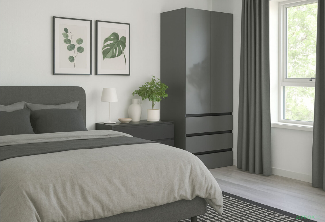 Шафа MiroMark Тео 2-дверна з 3 шухлядами 90 см, мат антрацит / мат графіт - Зображення 2 Зображення 2 - Шафа MiroMark Тео 2-дверна з 3 шухлядами 90 см, мат антрацит / мат графіт