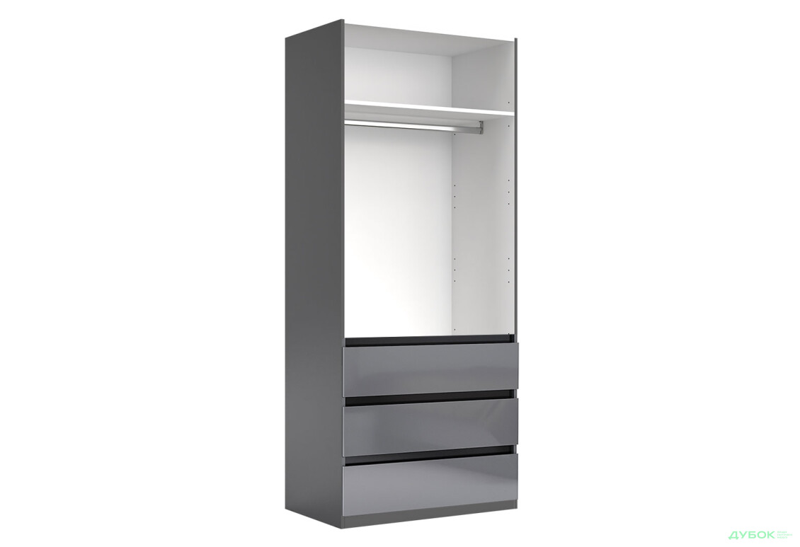 Шафа MiroMark Тео 2-дверна з 3 шухлядами 90 см, мат антрацит / мат графіт - Зображення 3 Зображення 3 - Шафа MiroMark Тео 2-дверна з 3 шухлядами 90 см, мат антрацит / мат графіт