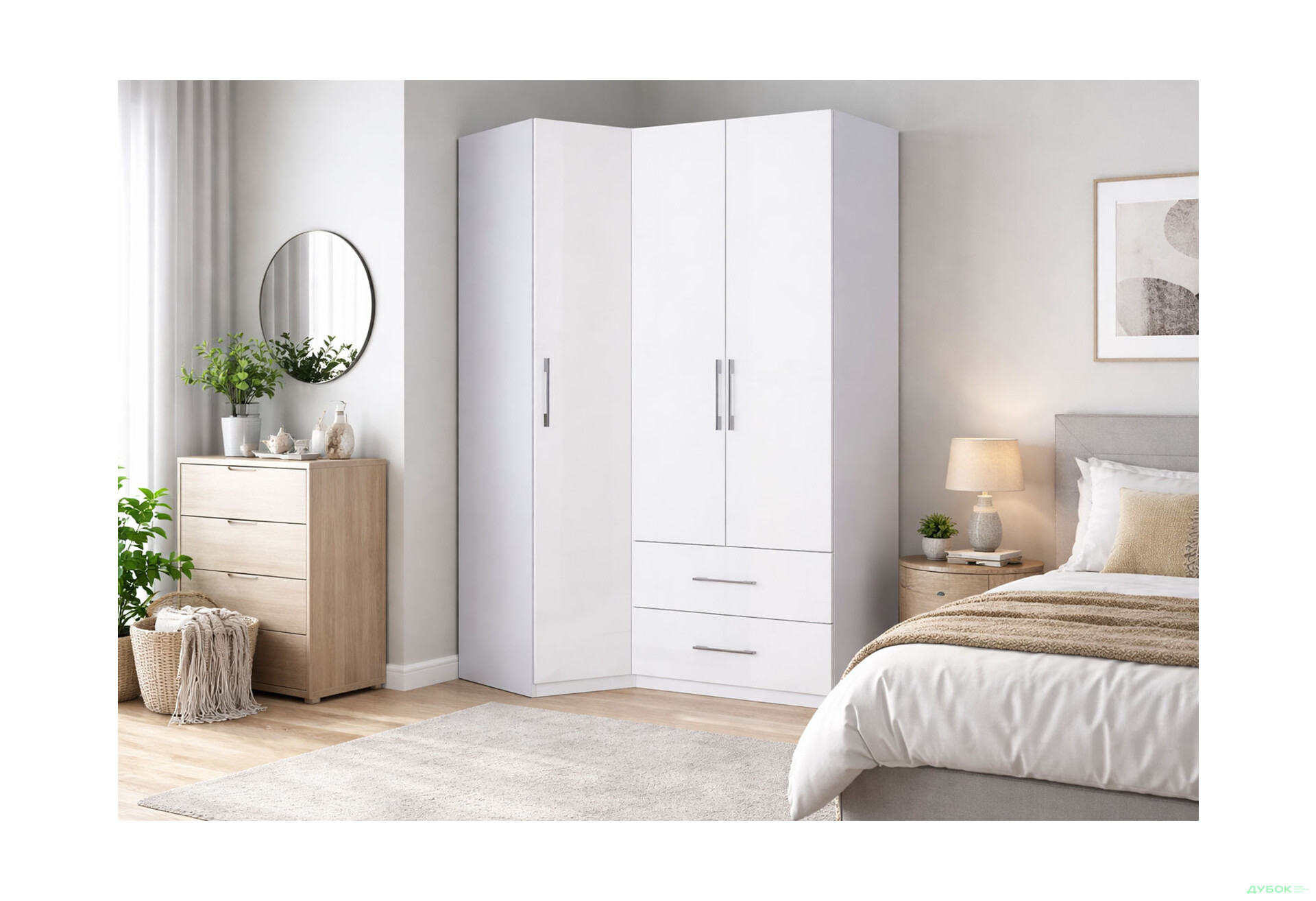 Зображення 2 - Шафа MiroMark Фемілі кутова 3-дверна з 2 шухлядами 100х148 см Біла, серія Н