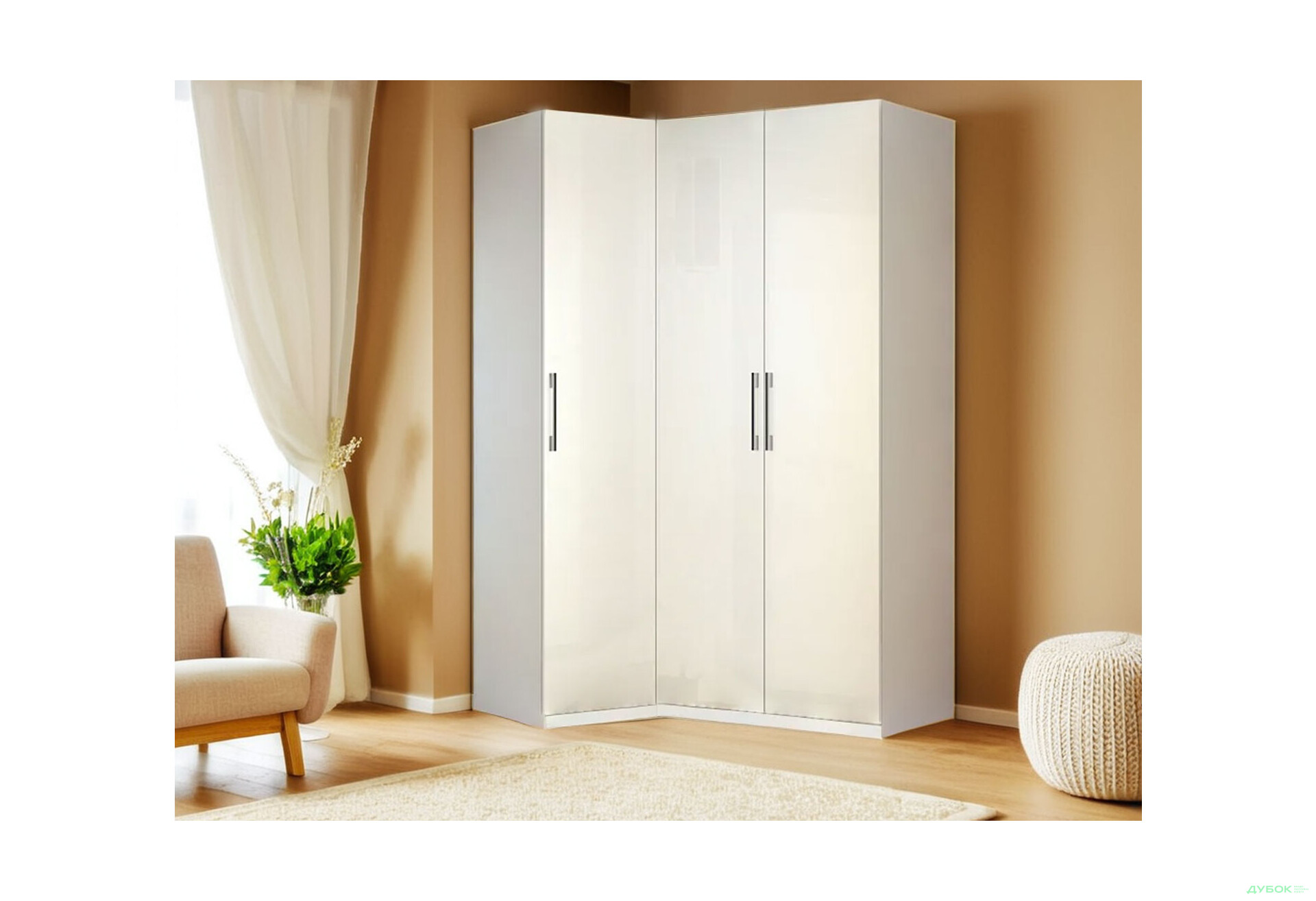 Шафа MiroMark Фемілі кутова 3-дверна 100х148 см Біла, серія Н - Зображення 3 Зображення 3 - Шафа MiroMark Фемілі кутова 3-дверна 100х148 см Біла, серія Н