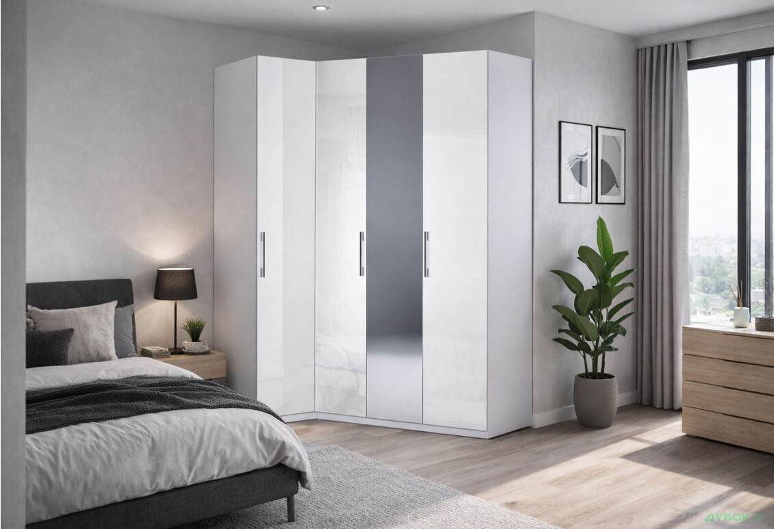 Изображение 2 - Шкаф МироМарк Фемили угловая 4-дверная с зеркалом 100х192 см Белый, серия Н