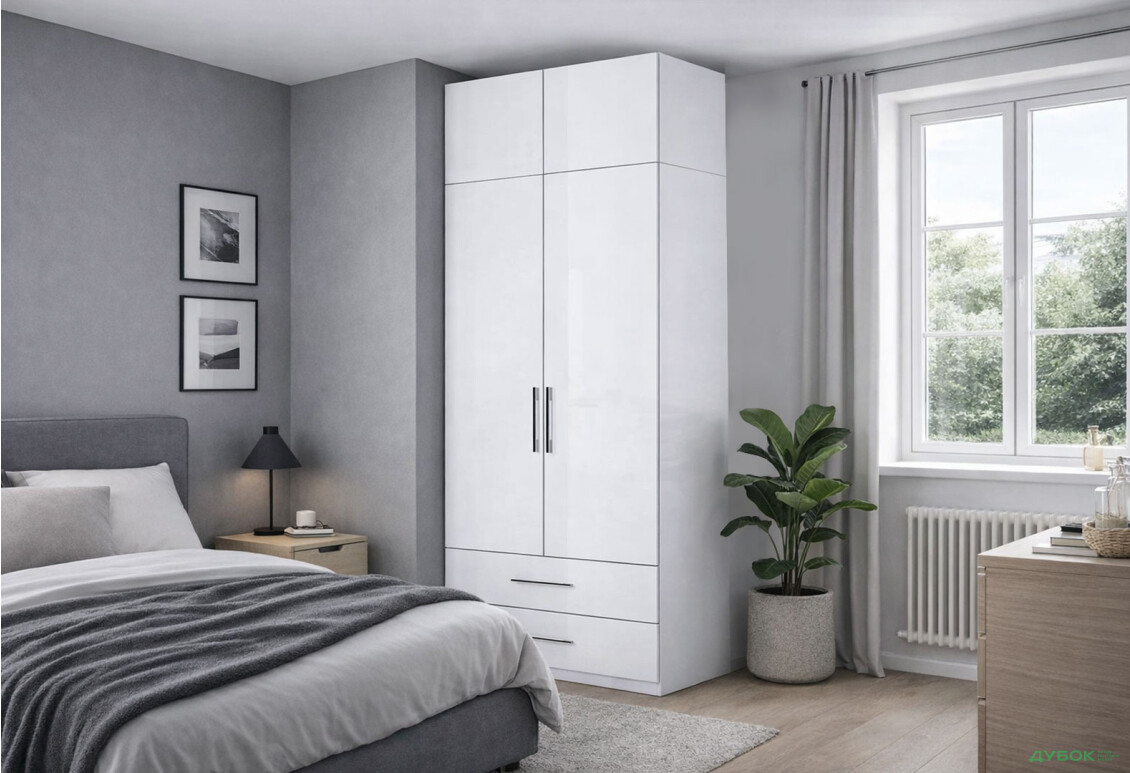 Изображение 2 - Шкаф МироМарк Фемили 2-дверный с антресолью с 2 ящиками 90 см Белый, серия Н