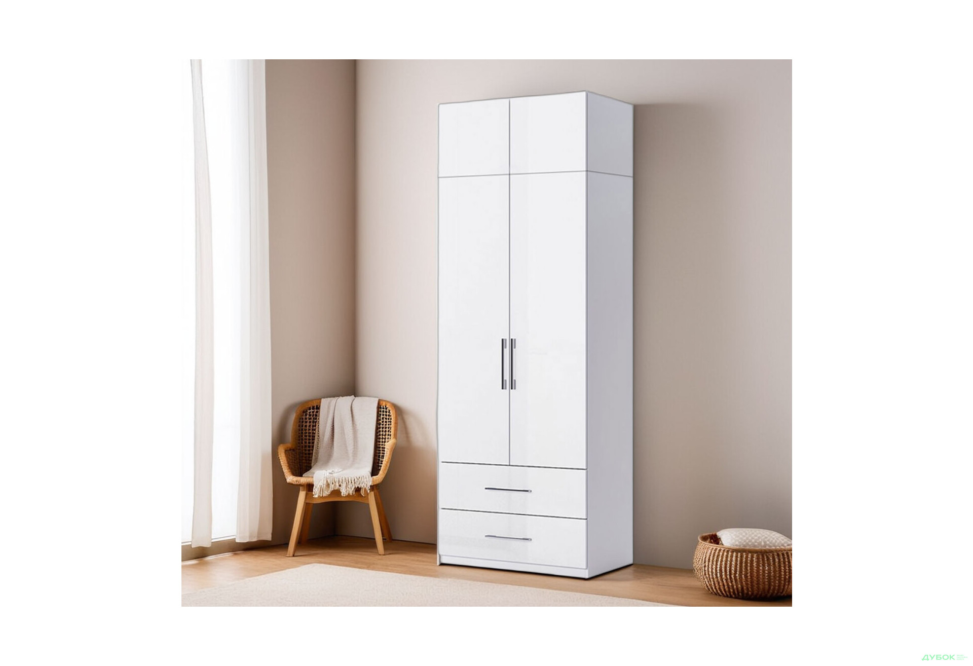 Зображення 3 - Шафа MiroMark Фемілі 2-дверна з антресолею з 2 шухлядами 90 см Біла, серія Н