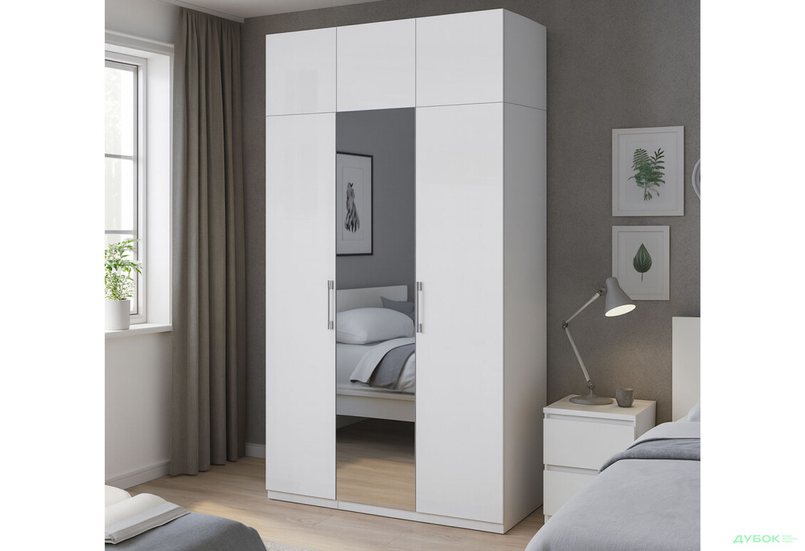 Зображення 2 - Шафа MiroMark Фемілі 3-дверна з антресолею, з дзеркалом 134 см Біла, серія Н