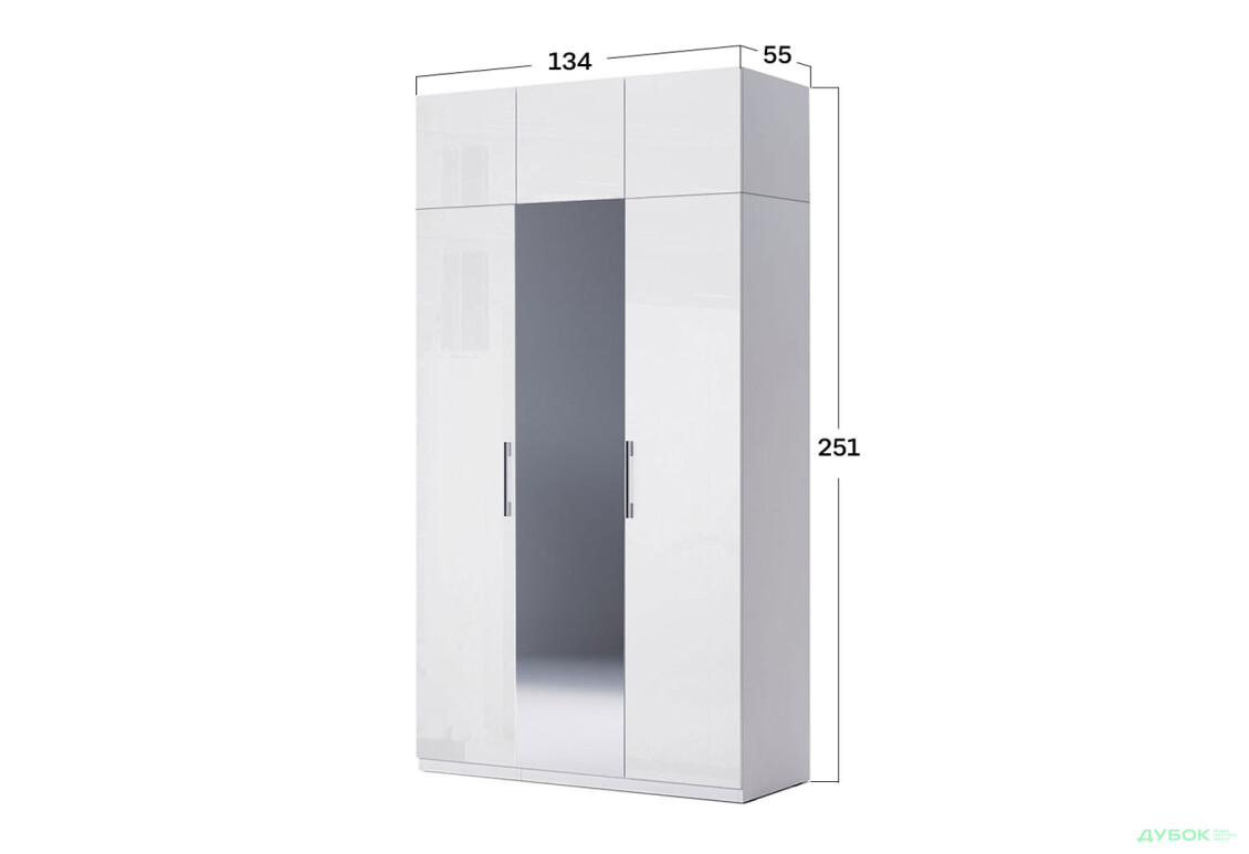 Шафа MiroMark Фемілі 3-дверна з антресолею, з дзеркалом 134 см Біла, серія Н - Зображення 4 Зображення 4 - Шафа MiroMark Фемілі 3-дверна з антресолею, з дзеркалом 134 см Біла, серія Н