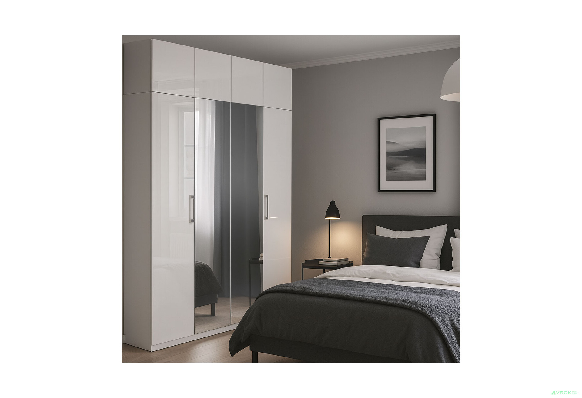 Зображення 2 - Шафа MiroMark Фемілі 4-дверна з антресолею, з дзеркалами 179 см Біла, серія Н