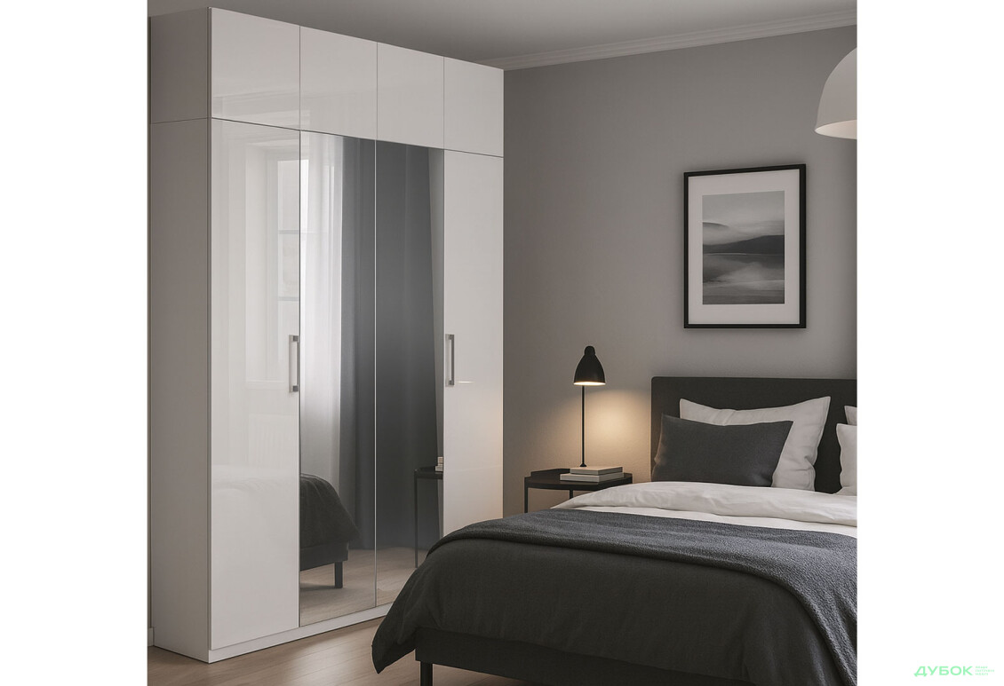 Шафа MiroMark Фемілі 4-дверна з антресолею, з дзеркалами 179 см Біла, серія Н - Зображення 2 Зображення 2 - Шафа MiroMark Фемілі 4-дверна з антресолею, з дзеркалами 179 см Біла, серія Н