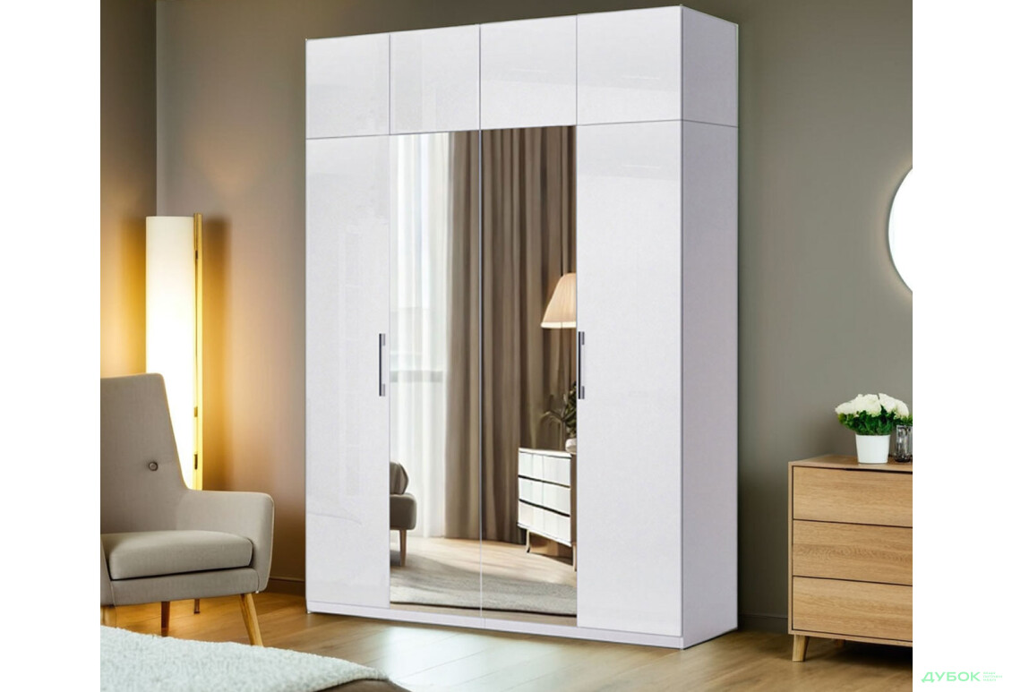 Шафа MiroMark Фемілі 4-дверна з антресолею, з дзеркалами 179 см Біла, серія Н - Зображення 3 Зображення 3 - Шафа MiroMark Фемілі 4-дверна з антресолею, з дзеркалами 179 см Біла, серія Н