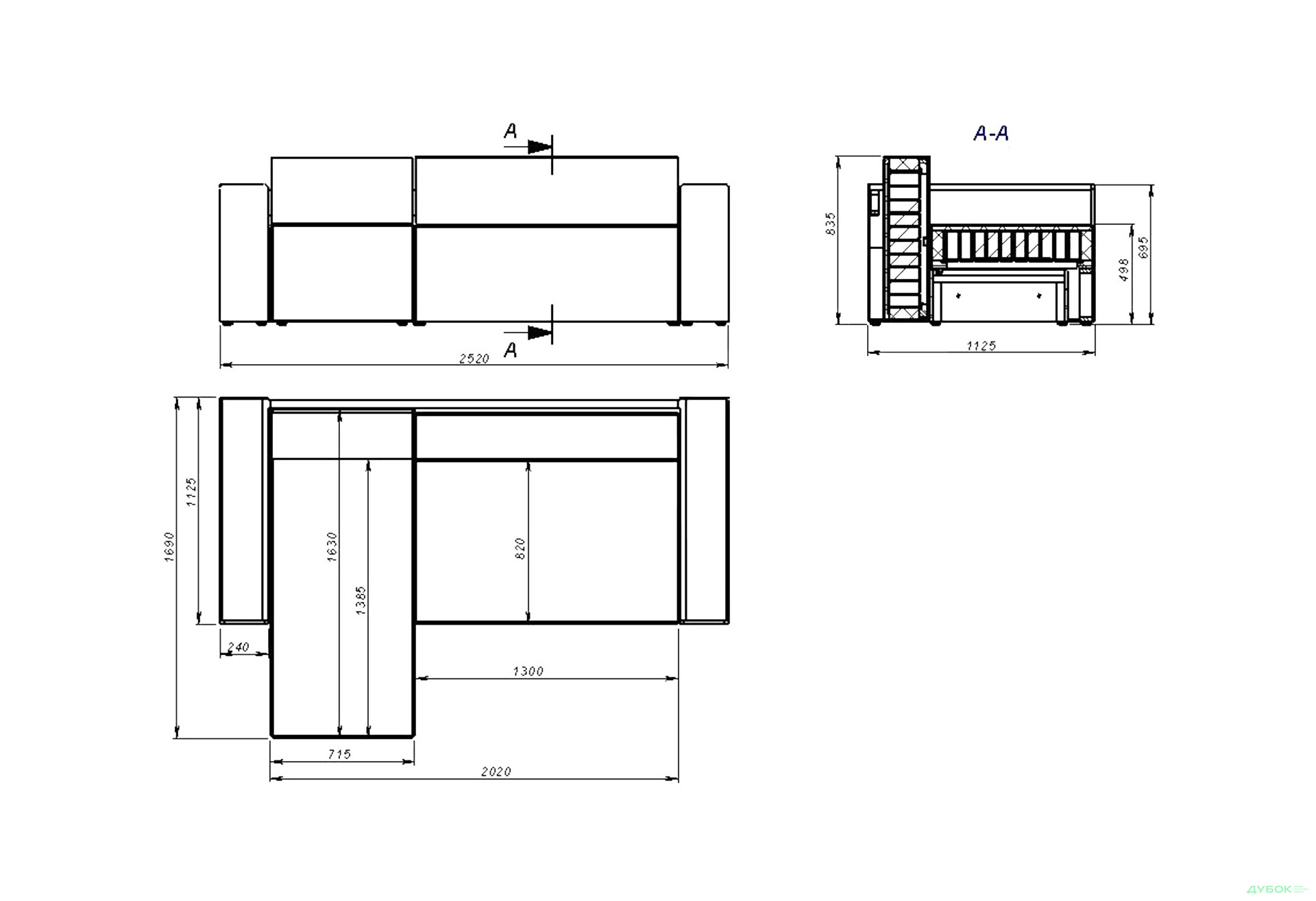 Изображение 16 - Мягкий уголок Kredens furniture Фрейм 252х169 см, ткань серая
