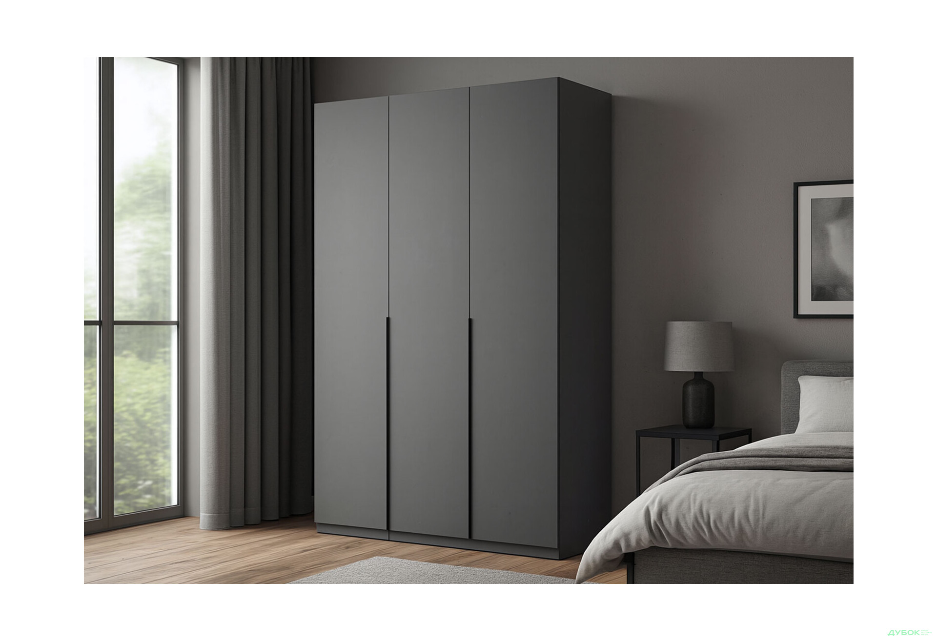 Шафа MiroMark Doni / Доні 3-дверна 134 см, графіт серія Н - Зображення 2 Зображення 2 - Шафа MiroMark Doni / Доні 3-дверна 134 см, графіт серія Н