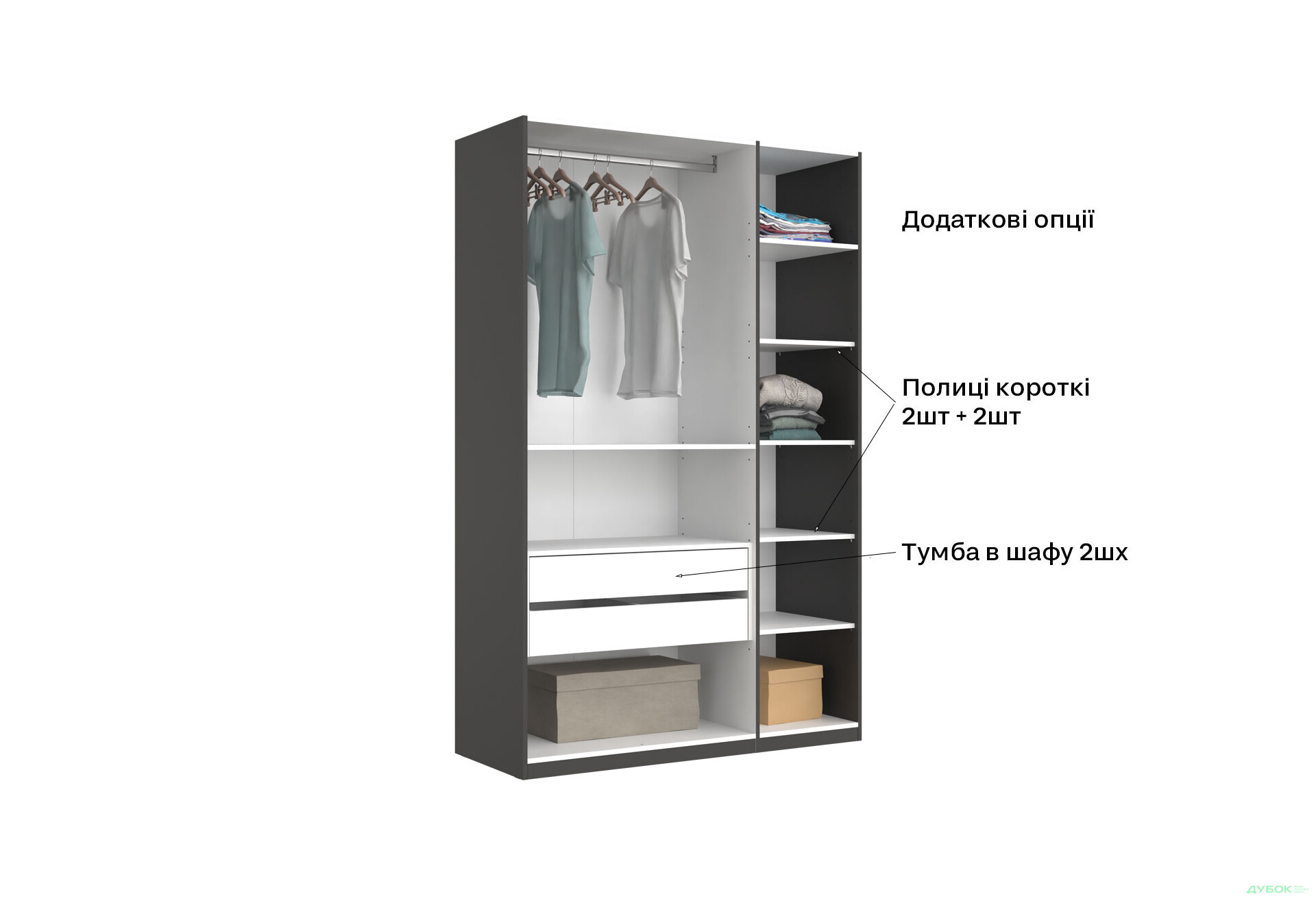 Шафа MiroMark Doni / Доні 3-дверна 134 см, графіт серія Н - Зображення 10 Зображення 10 - Шафа MiroMark Doni / Доні 3-дверна 134 см, графіт серія Н