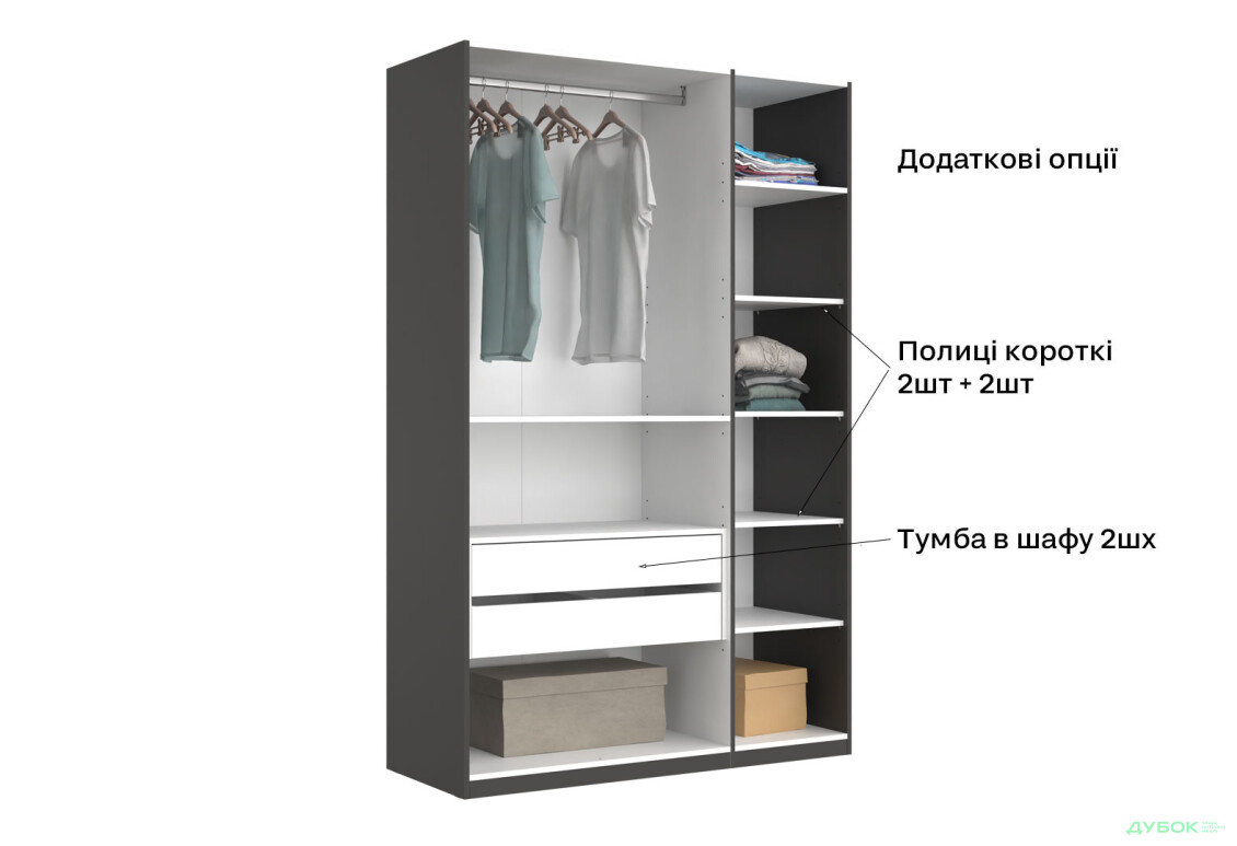 Зображення 10 - Шафа MiroMark Doni / Доні 3-дверна 134 см, графіт серія Н