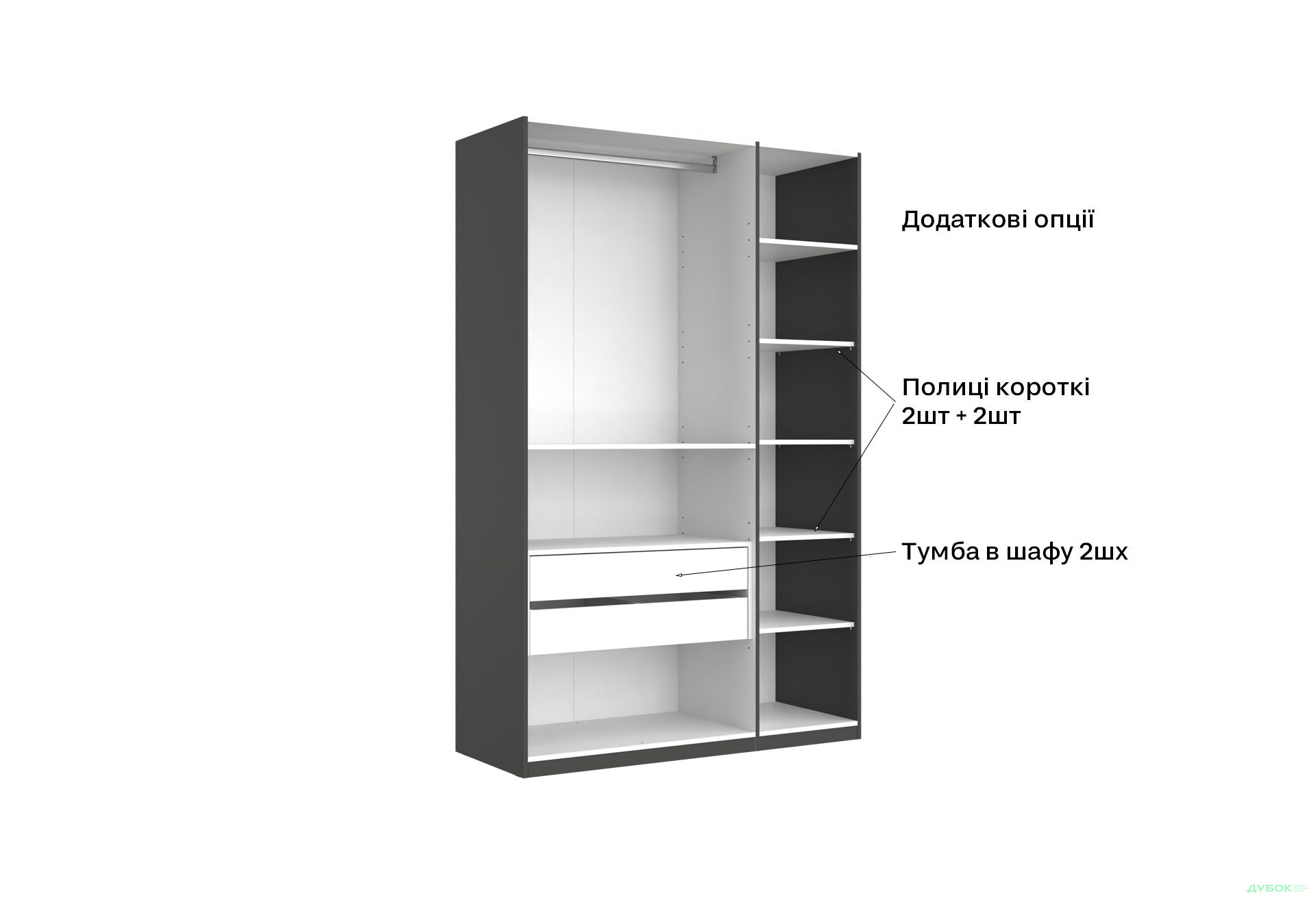 Шафа MiroMark Doni / Доні 3-дверна 134 см, графіт серія Н - Зображення 9 Зображення 9 - Шафа MiroMark Doni / Доні 3-дверна 134 см, графіт серія Н