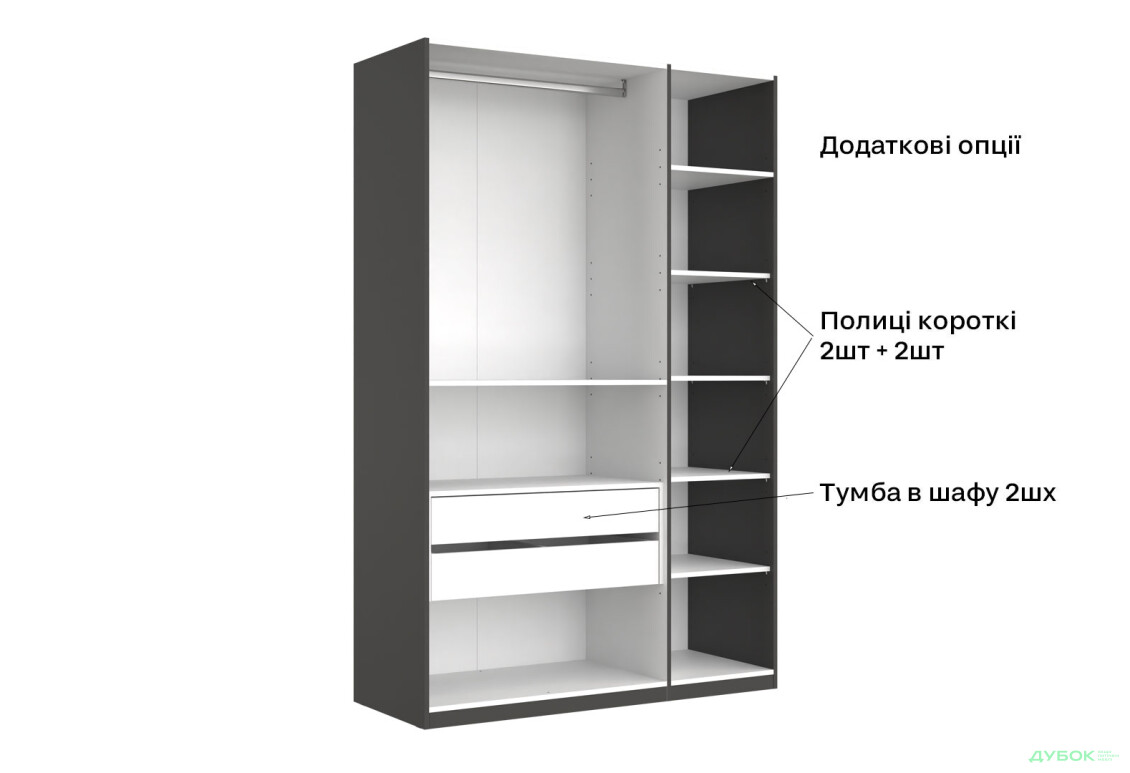 Зображення 9 - Шафа MiroMark Doni / Доні 3-дверна 134 см, графіт серія Н