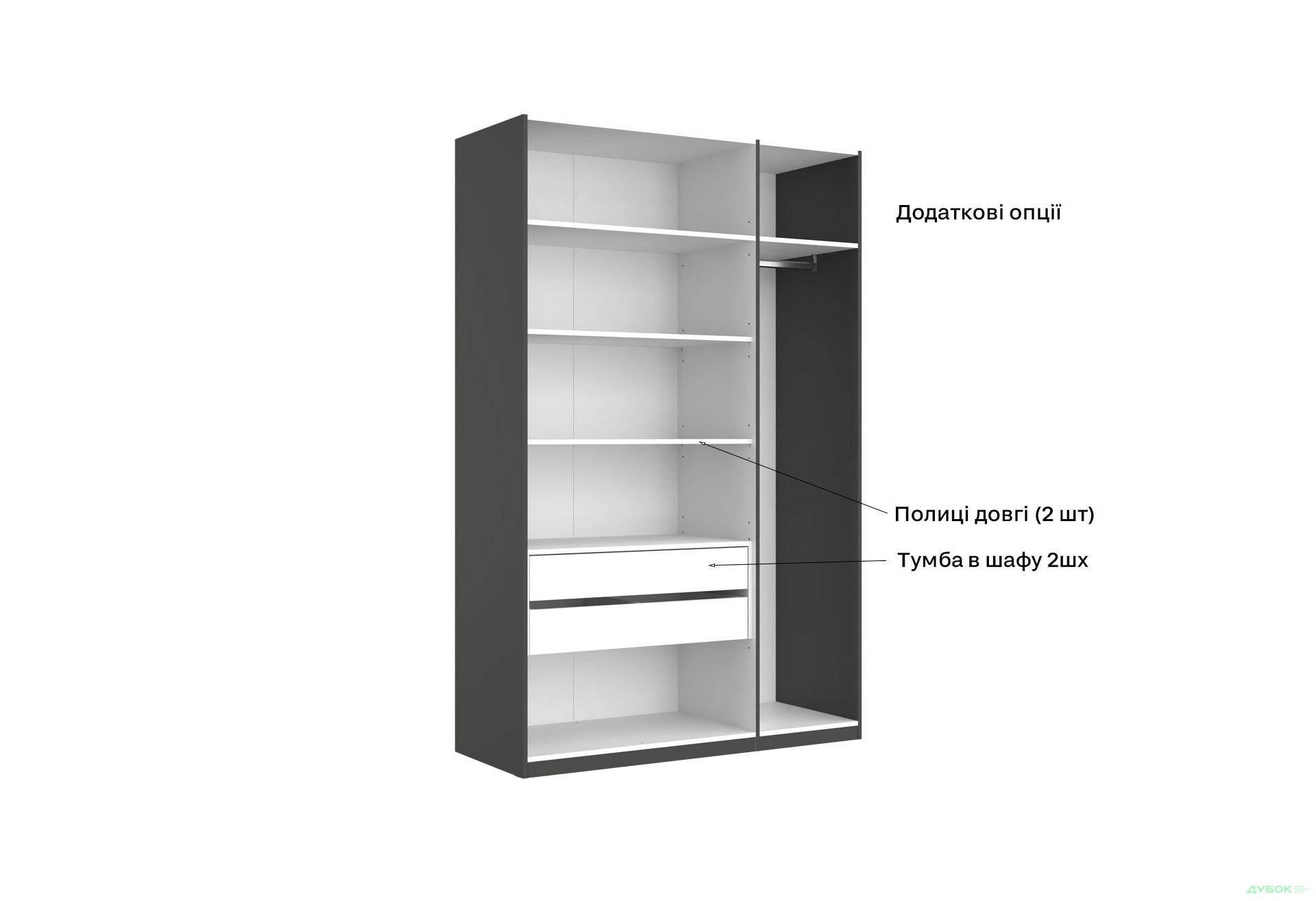 Зображення 13 - Шафа MiroMark Doni / Доні 3-дверна 134 см, графіт серія Н