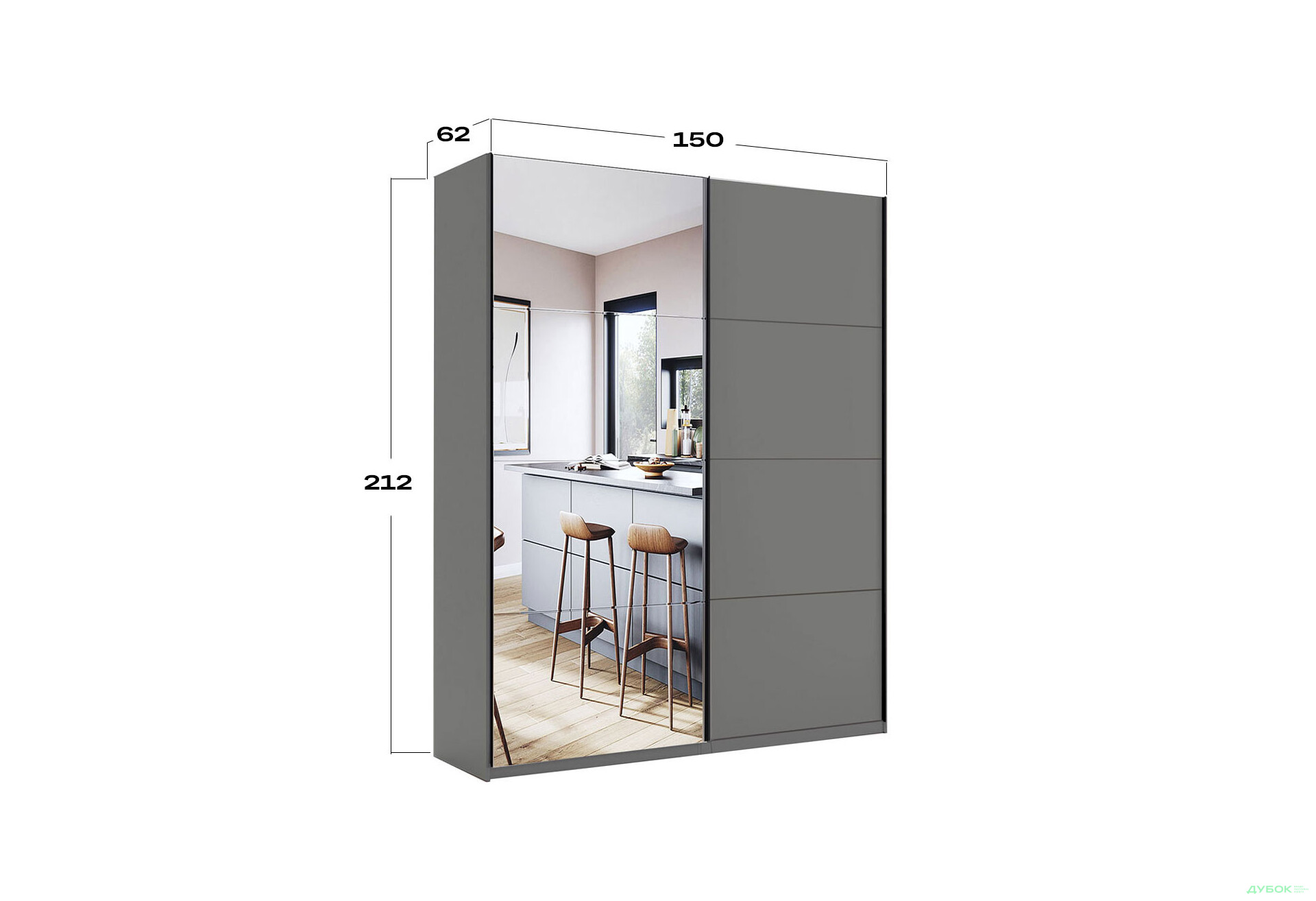 Шкаф-купе МироМарк Doni / Дони 2-хдверный с зеркалом 150 см, графит серия Н - Изображение 5 Изображение 5 - Шкаф-купе МироМарк Doni / Дони 2-хдверный с зеркалом 150 см, графит серия Н