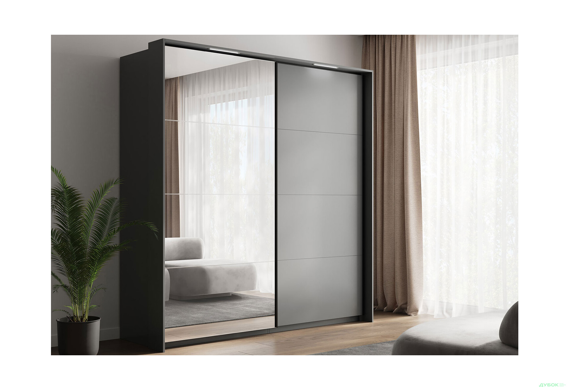 Шкаф-купе МироМарк Doni / Дони 2-хдверный с зеркалом 150 см, графит серия Н - Изображение 2 Изображение 2 - Шкаф-купе МироМарк Doni / Дони 2-хдверный с зеркалом 150 см, графит серия Н
