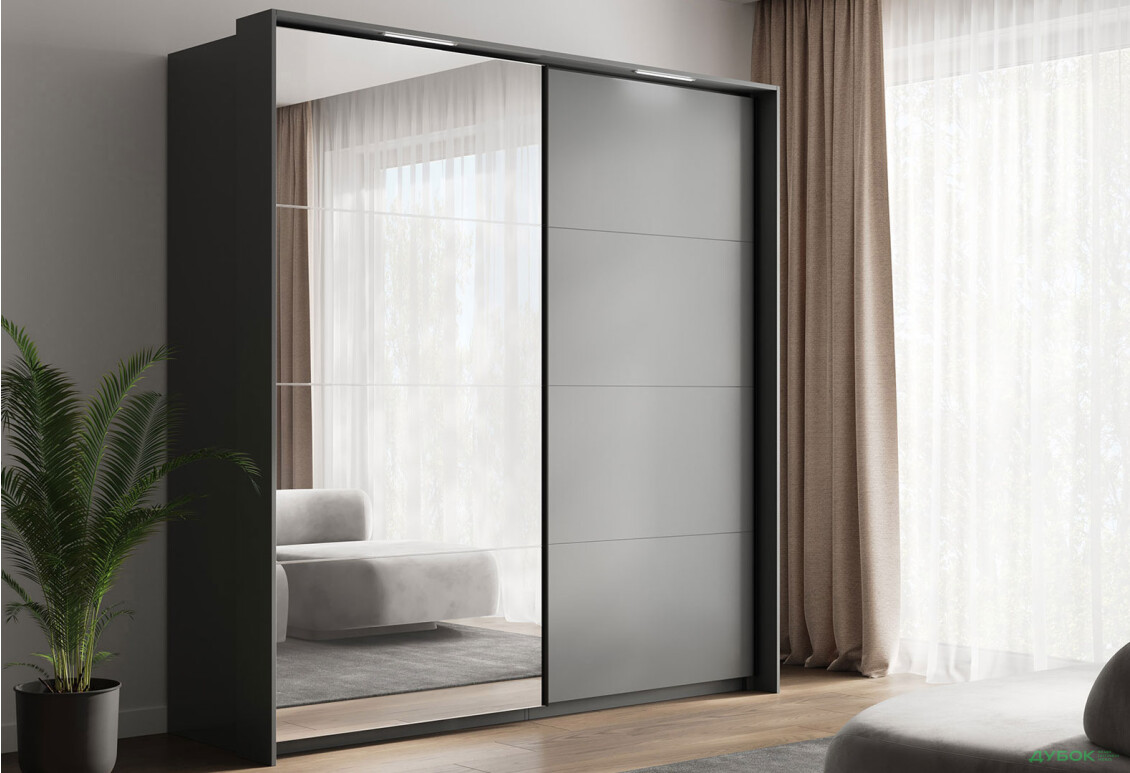 Шкаф-купе МироМарк Doni / Дони 2-хдверный с зеркалом 150 см, графит серия Н - Изображение 2 Изображение 2 - Шкаф-купе МироМарк Doni / Дони 2-хдверный с зеркалом 150 см, графит серия Н