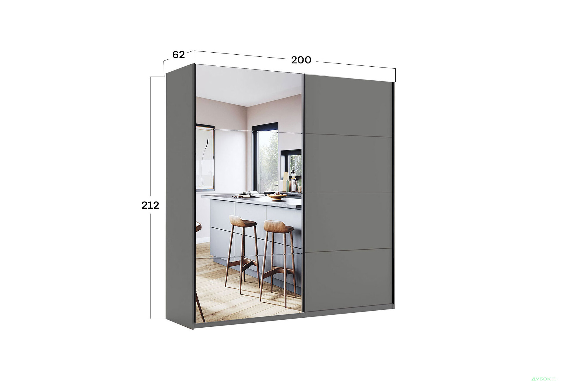 Шафа-купе MiroMark Doni / Доні 2-дверна із дзеркалом 200 см, графіт серія Н - Зображення 5 Зображення 5 - Шафа-купе MiroMark Doni / Доні 2-дверна із дзеркалом 200 см, графіт серія Н