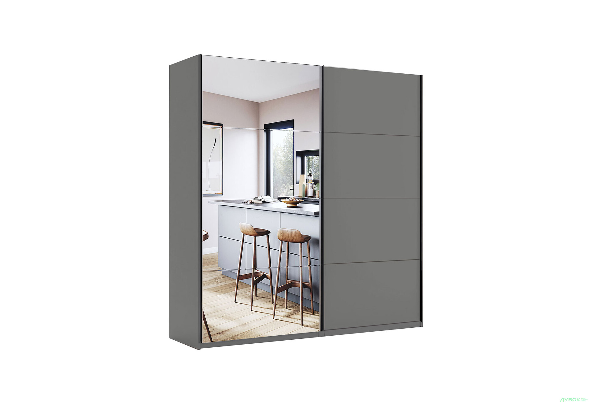 Шафа-купе MiroMark Doni / Доні 2-дверна із дзеркалом 200 см, графіт серія Н - Зображення 1 Зображення 1 - Шафа-купе MiroMark Doni / Доні 2-дверна із дзеркалом 200 см, графіт серія Н