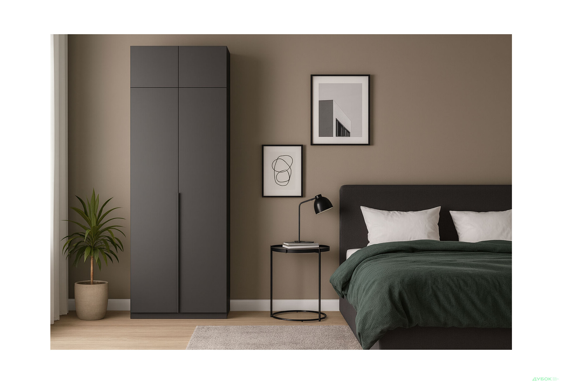 Зображення 2 - Шафа MiroMark Doni / Доні 2-дверна з антресолею 90 см, графіт серія Н