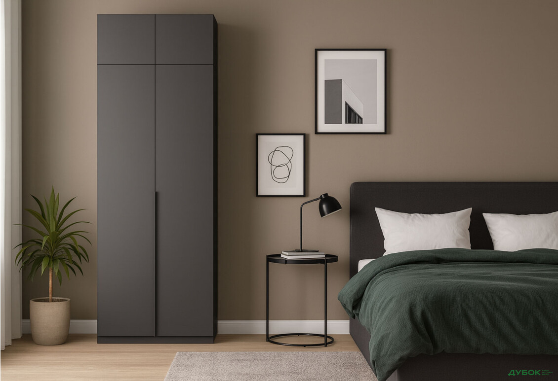 Зображення 2 - Шафа MiroMark Doni / Доні 2-дверна з антресолею 90 см, графіт серія Н