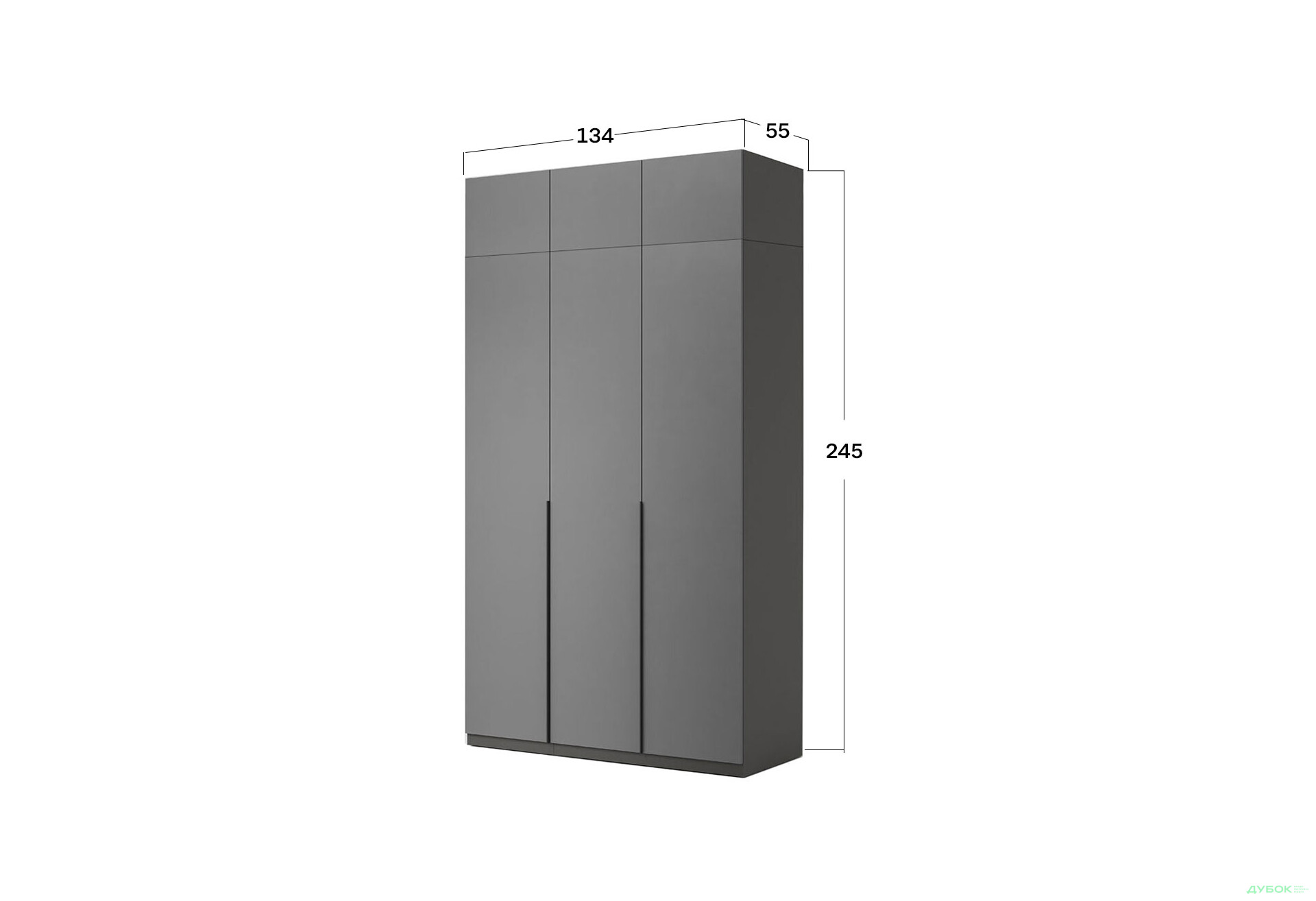 Шафа MiroMark Doni / Доні 3-дверна з антресолею 134 см, графіт серія Н - Зображення 4 Зображення 4 - Шафа MiroMark Doni / Доні 3-дверна з антресолею 134 см, графіт серія Н