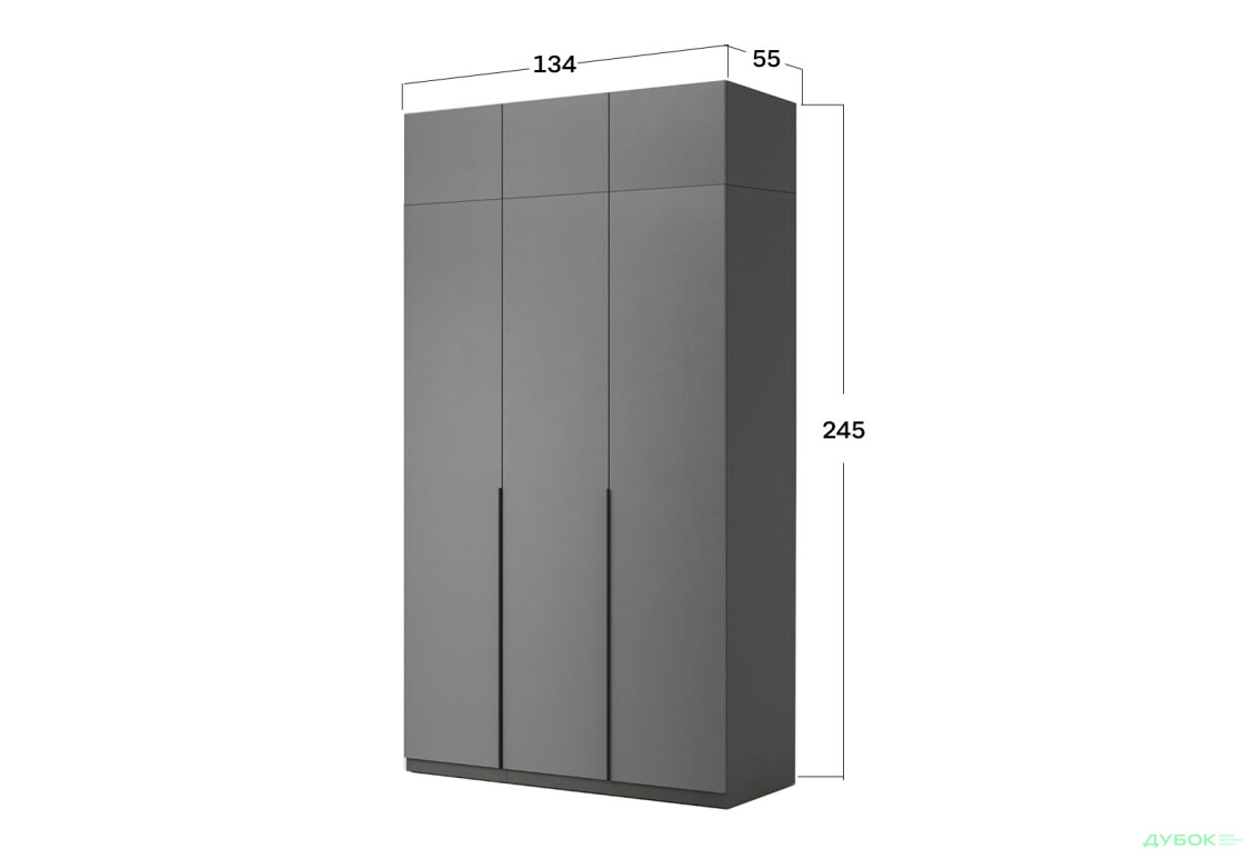 Шафа MiroMark Doni / Доні 3-дверна з антресолею 134 см, графіт серія Н - Зображення 4 Зображення 4 - Шафа MiroMark Doni / Доні 3-дверна з антресолею 134 см, графіт серія Н