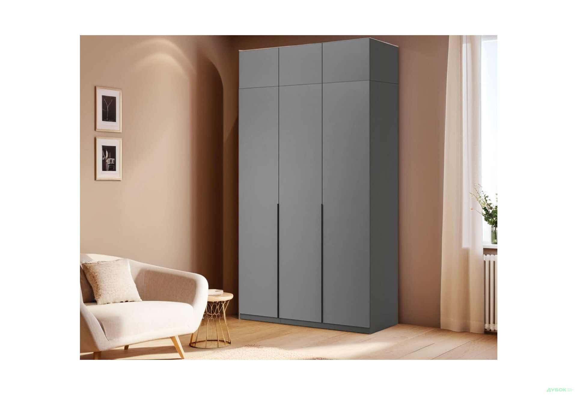 Шафа MiroMark Doni / Доні 3-дверна з антресолею 134 см, графіт серія Н - Зображення 2 Зображення 2 - Шафа MiroMark Doni / Доні 3-дверна з антресолею 134 см, графіт серія Н